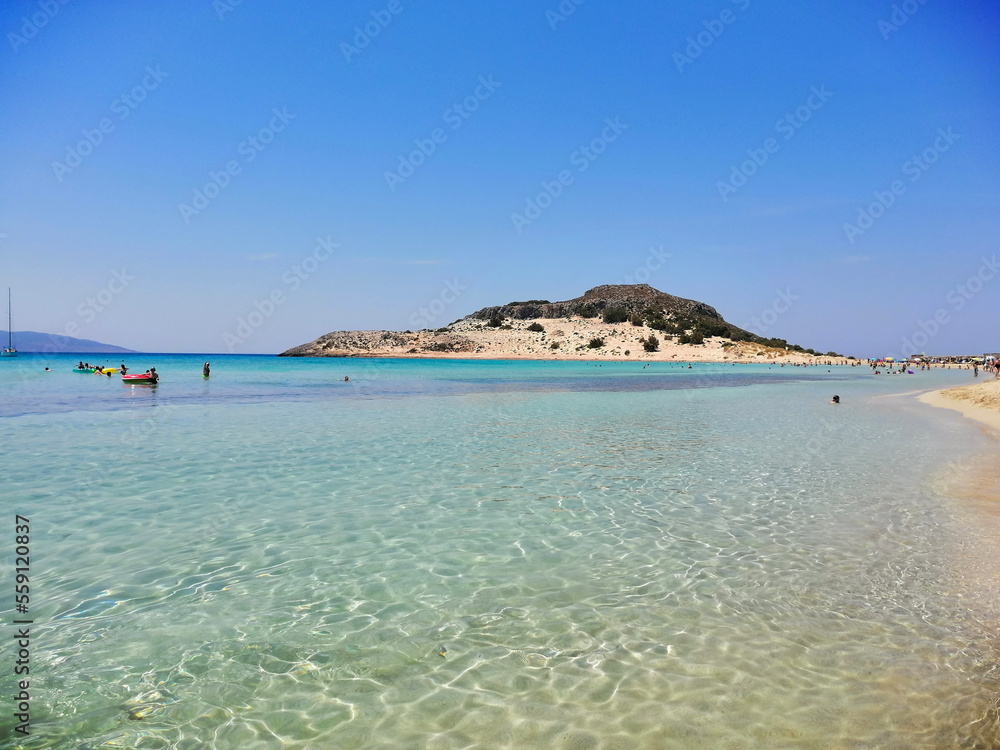 Relaxing summer day in Simos Beach, Elafonisos, Greece. June 2019