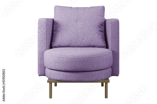 Soft purple chair made of matting upholstery, interior chair on a transparent background