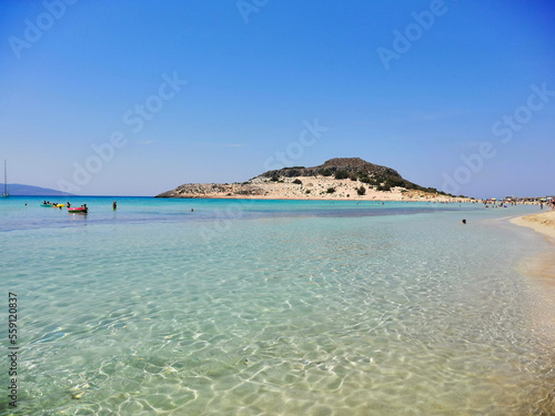 Fototapeta Naklejka Na Ścianę i Meble -  Relaxing summer day in Simos Beach, Elafonisos, Greece. June 2019