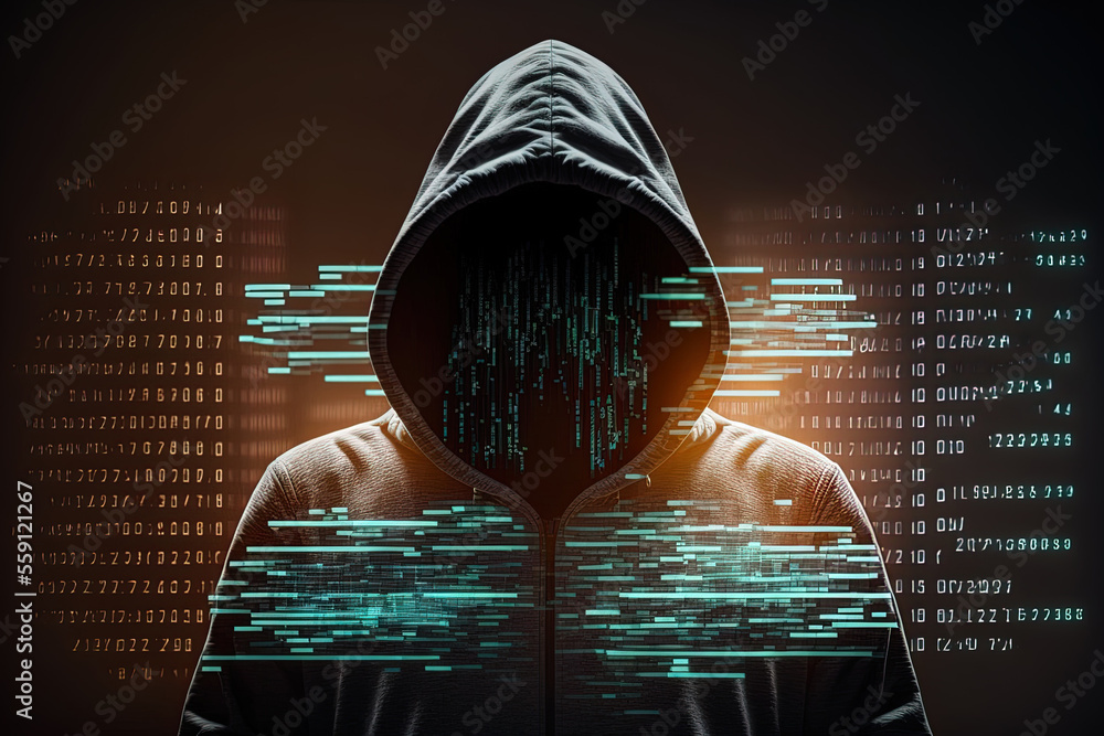 cyber security and hacking concept with faceless theft in hoody using ...