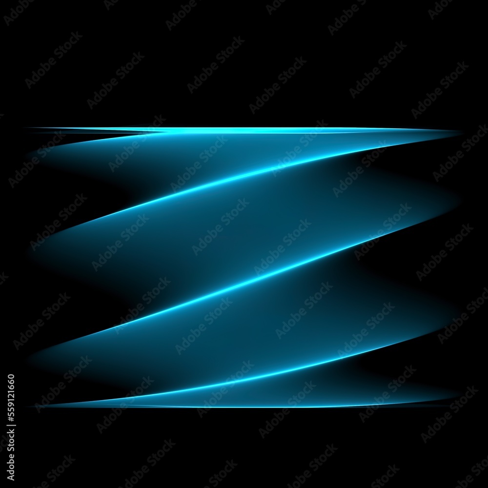 Futuristic smoke. Neon blue color light geometric lines on a black ...