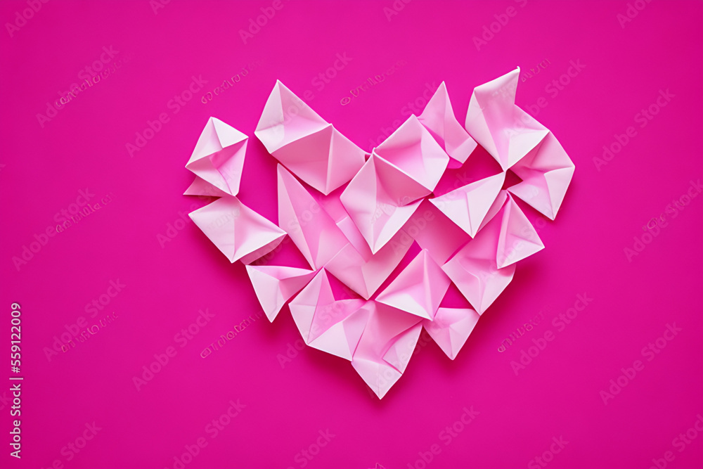 Valentine origami paper heart copy space Generative AI