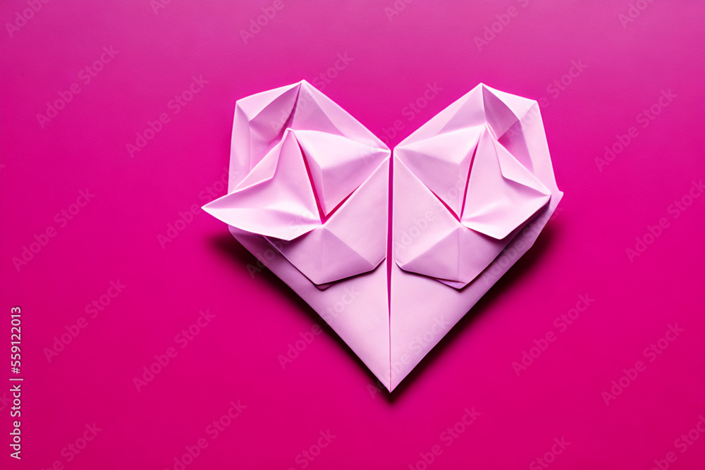 Valentine origami paper heart copy space Generative AI