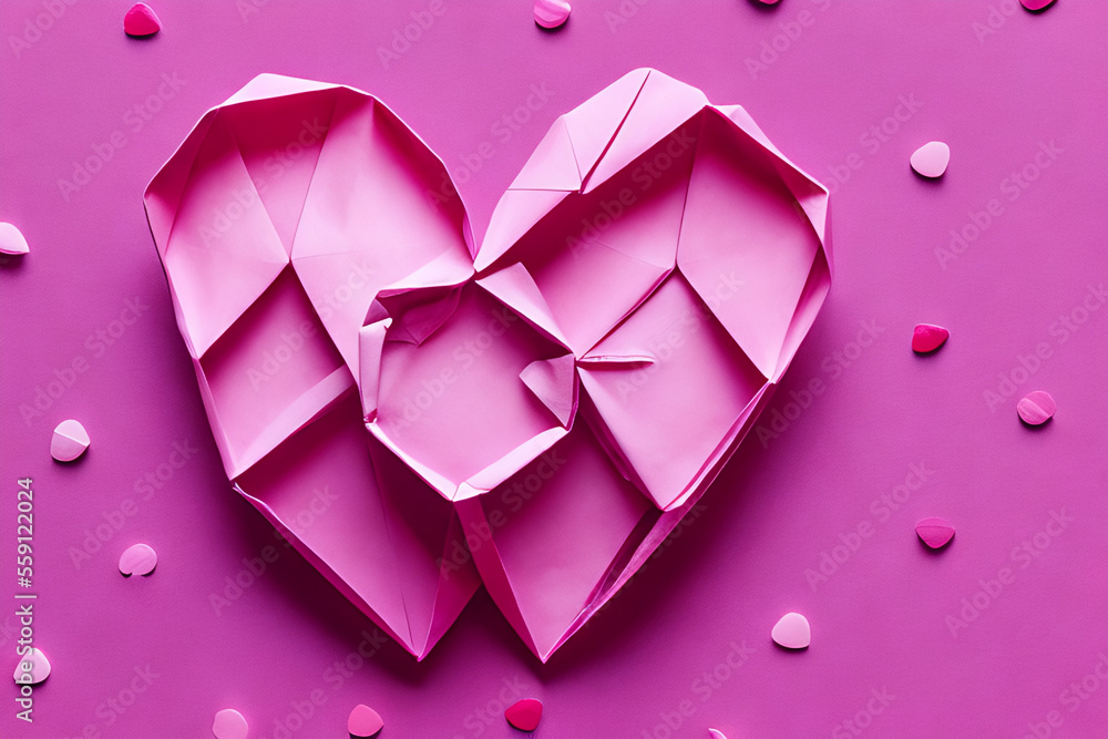 Valentine origami paper heart copy space Generative AI