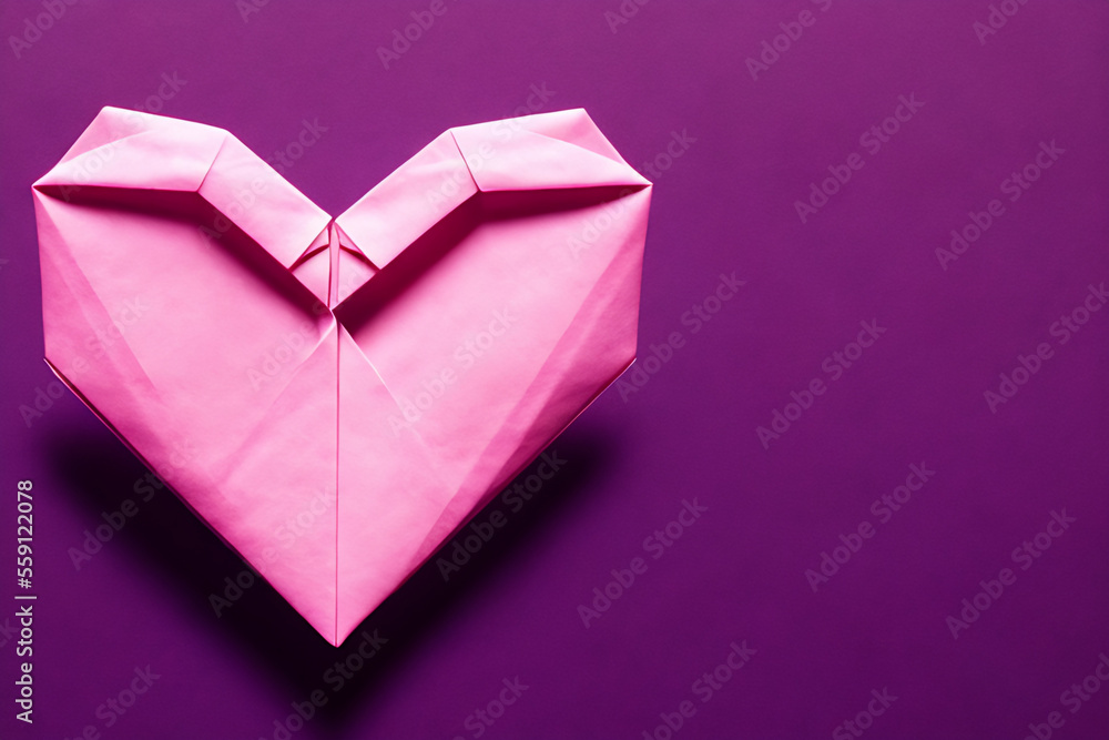 Valentine origami paper heart copy space Generative AI