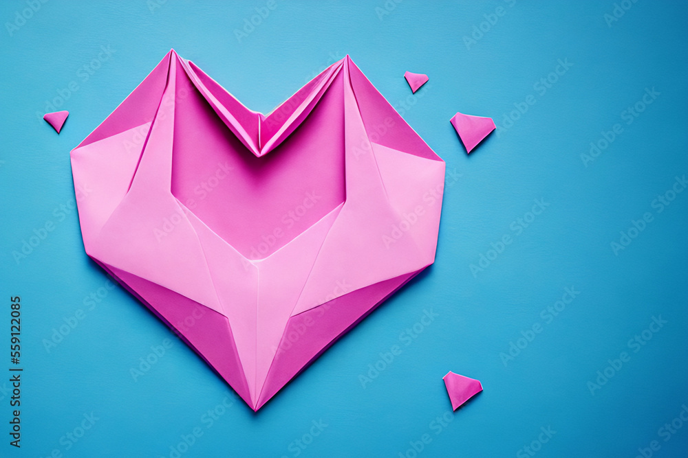 Valentine origami paper heart copy space Generative AI