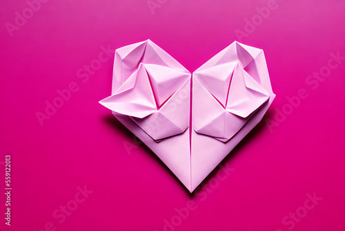 Obraz na płótnie Valentine origami paper heart copy space Generative AI w salonie