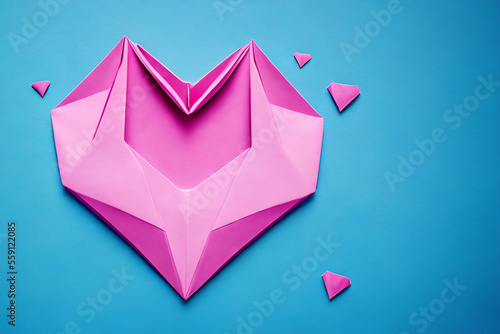 Obraz na płótnie Valentine origami paper heart copy space Generative AI w salonie