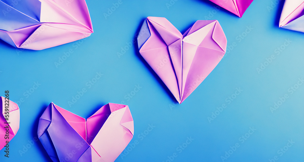 Valentine origami paper heart copy space Generative AI