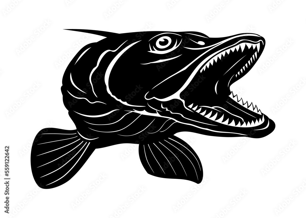 Fish Head Silhouette. Pike. Vector clipart isolated on white. Fish Head Silhouette. Pike. Vector clipart isolated on white.