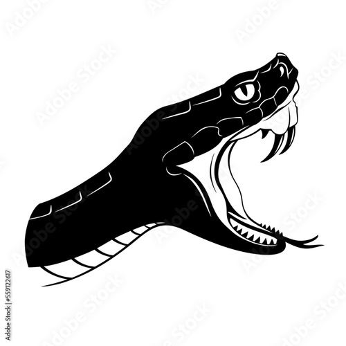 Snake Head Silhouette. Viper with opened mouth in attack. Vector clipart isolated on white.