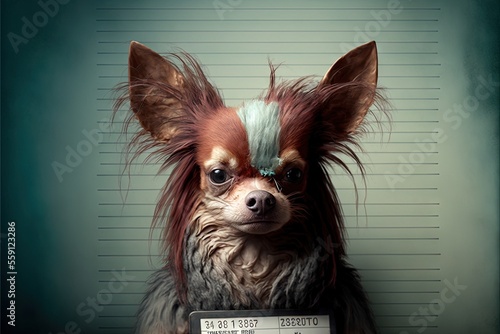 mugshot of wanted dog holding a banner generative ai photo