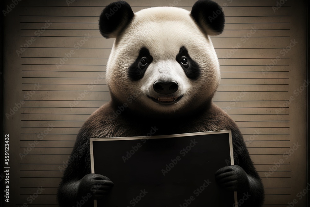 Panda criminal. Police banner. Arrest photo. Police placard, Police
