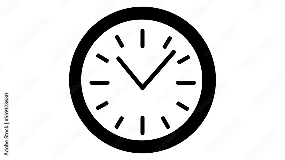 Clock icon. Simple flat clock style. Wall clock round dial, black analog clock with arrow and notches Clock icon. Simple flat clock style. Wall clock round dial, black analog clock with arrow and notches