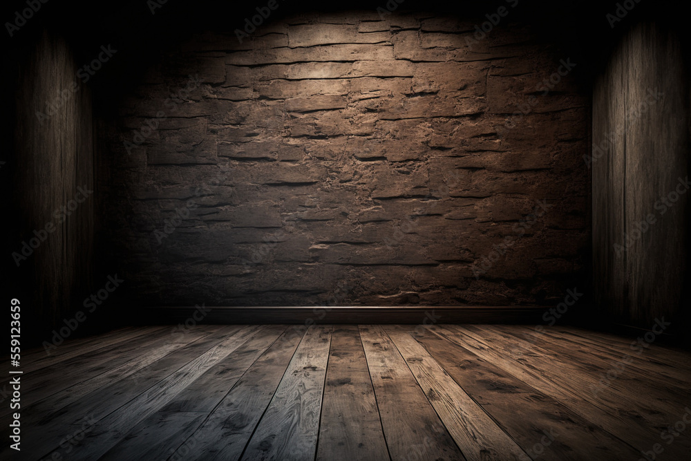 interior with a hardwood floor and an ancient wall. Generative AI interior with a hardwood floor and an ancient wall. Generative AI