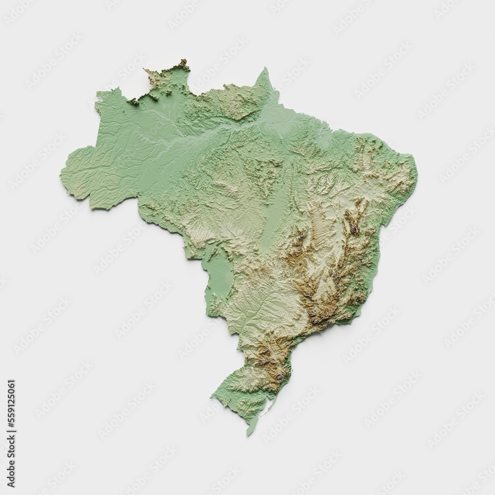 Brazil Topographic Relief Map  - 3D Render