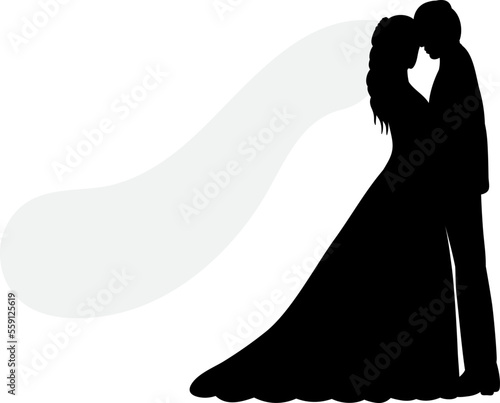 bride and groom with veil silhouette design vector isolated