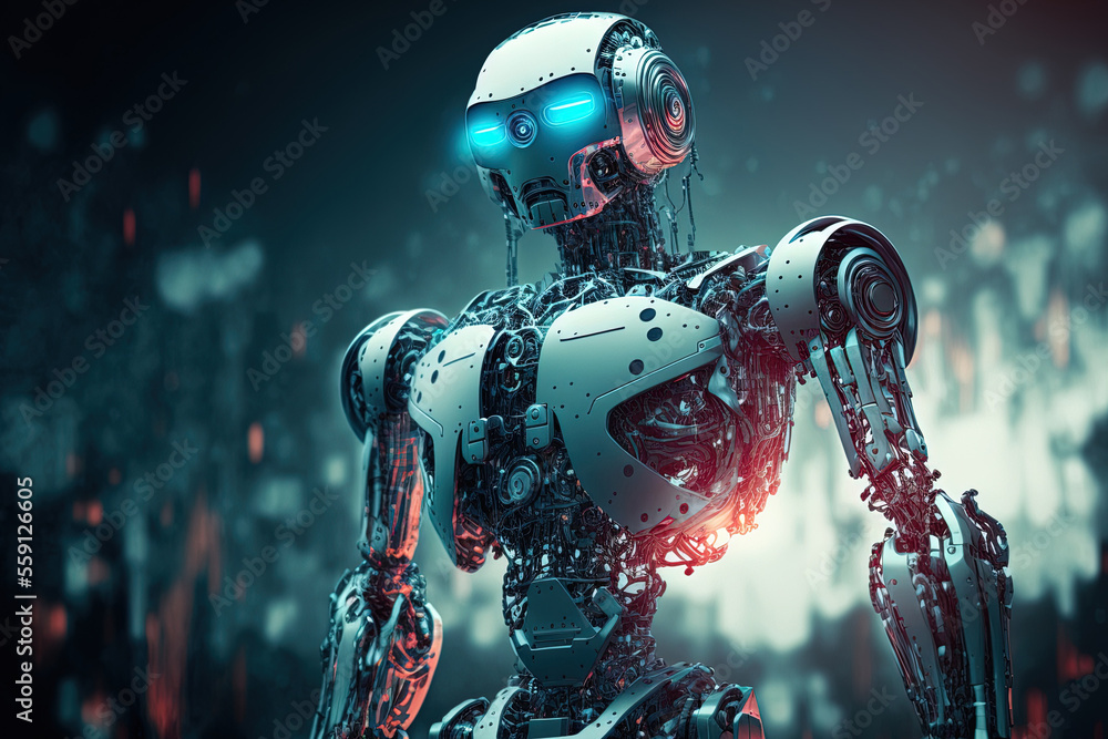 Fototapeta premium Intelligent artificial intelligence robot in the future concept. Generative AI