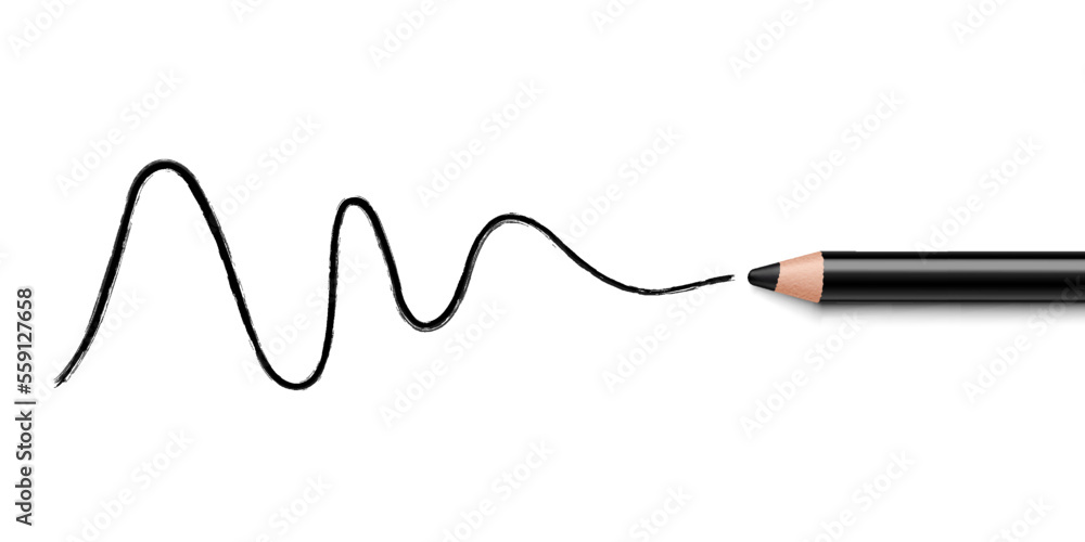 Pencil eyebrow with tracing line stroke. Black eye pencil or eyeliner or magnificent eyebrows. Stroke Line Isolated on White Background. Vector 3d realistic Pencil eyebrow with tracing line stroke. Black eye pencil or eyeliner or magnificent eyebrows. Stroke Line Isolated on White Background. Vector 3d realistic