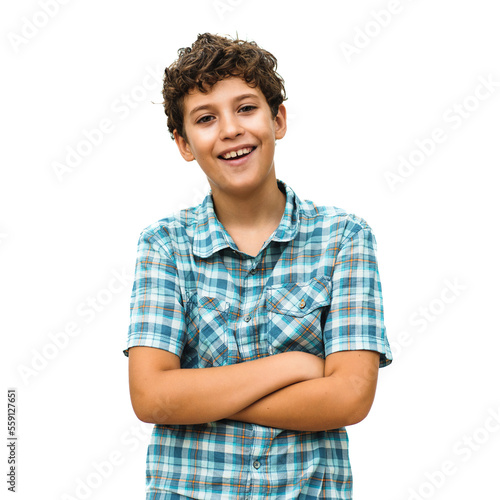 Charming kid posing with folded arms looking at the camera - isolated on transparent background photo
