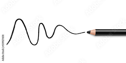 Pencil eyebrow with tracing line stroke. Black eye pencil or eyeliner or magnificent eyebrows. Stroke Line Isolated on White Background. Vector 3d realistic