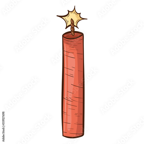 Dynamite with wick and spark, explosive vector isolated doodle illustration.