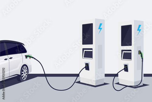 Vector illustration Electric cars are waiting for charging battery at the charger station
