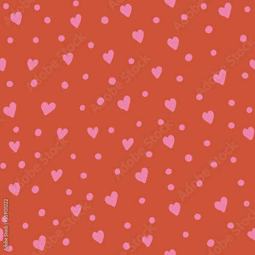 Pink hearts with dots for Valentine day seamless pattern