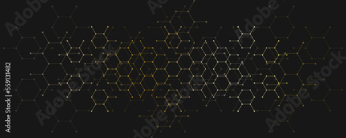 Abstract design element with geometric background and golden hexagons shape pattern