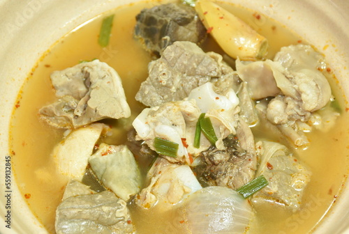 Obraz na plátne boiled hot and spicy soup with pork entrails on bowl