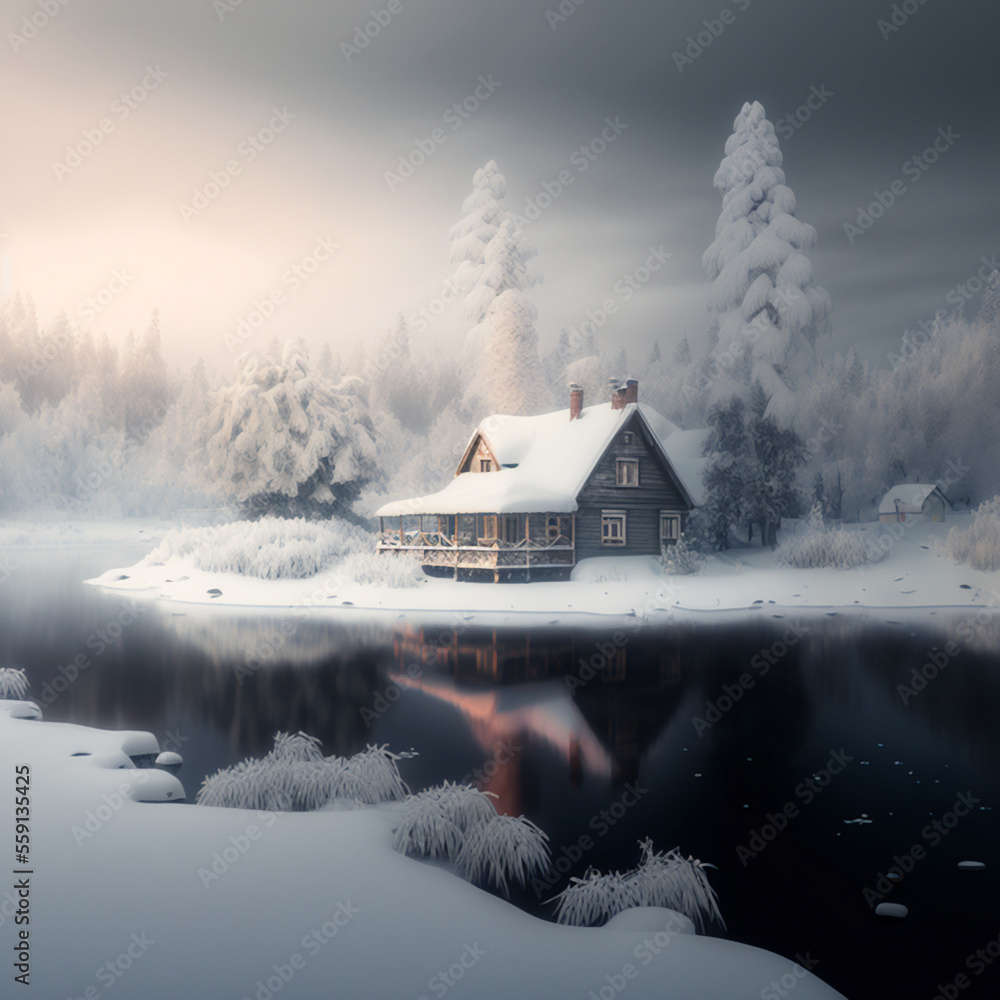 Cold Winter Landscape, Frozen and Icey, Generative ai Cold Winter Landscape, Frozen and Icey, Generative ai