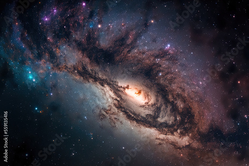 Milky Way galaxy in close up  with stars and cosmic dust in the background. Generative AI