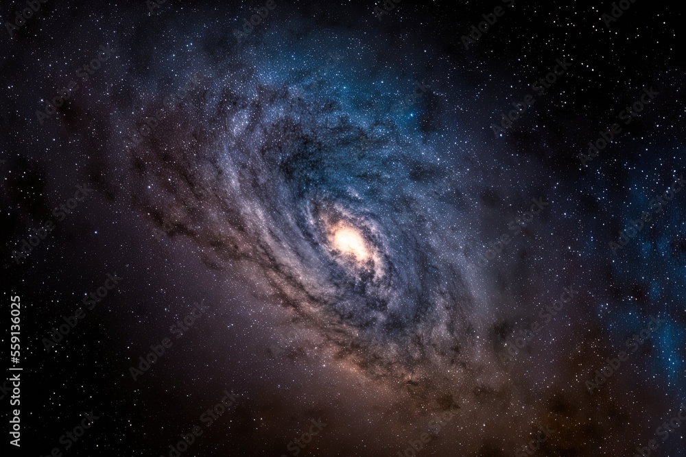 Milky Way galaxy on a grainy long exposure image of the night sky. Generative AI