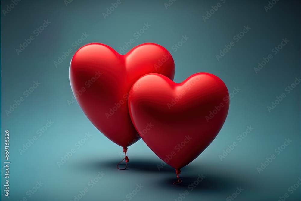 Two soft hearts on minimalism background. Valentine's day concept. Generative AI Two soft hearts on minimalism background. Valentine's day concept. Generative AI