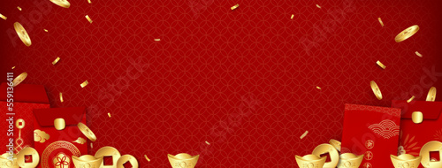 Chinese new year red banner background with decoration elements at corners