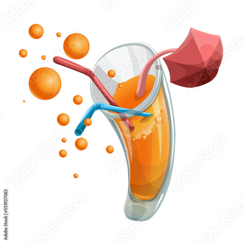 Vector image of a cocktail with gas air bubbles of an unusual shape. Cartoon. EPS 10