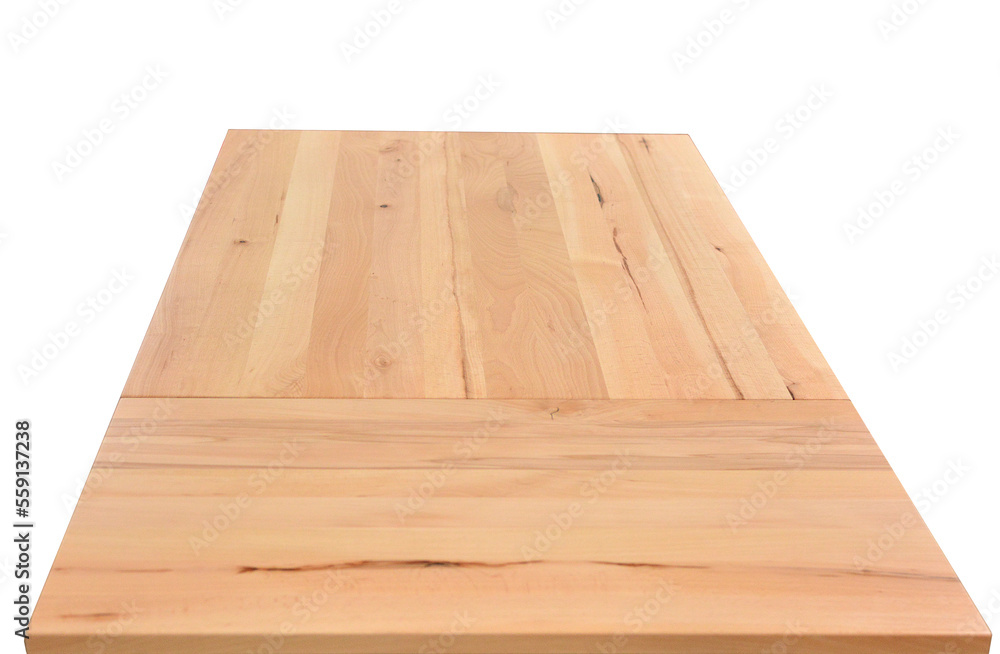 Wooden table top surface isolated over white background. Solid wood furniture close view 3D illustration Wooden table top surface isolated over white background. Solid wood furniture close view 3D illustration