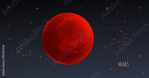 Mars planet. Collection of Planets of solar system. Cartoon style vector illustration isolated on white background. Space galaxy background cartoon universe, cosmos dust scenery.