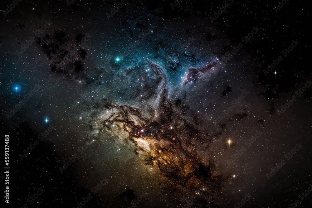space dust and stars in the universe's milky way galaxy. Generative AI space dust and stars in the universe's milky way galaxy. Generative AI