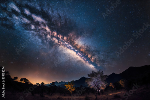Milky Way galaxy near Phuhinrongkla National Park with stars and cosmic dust. Generative AI
