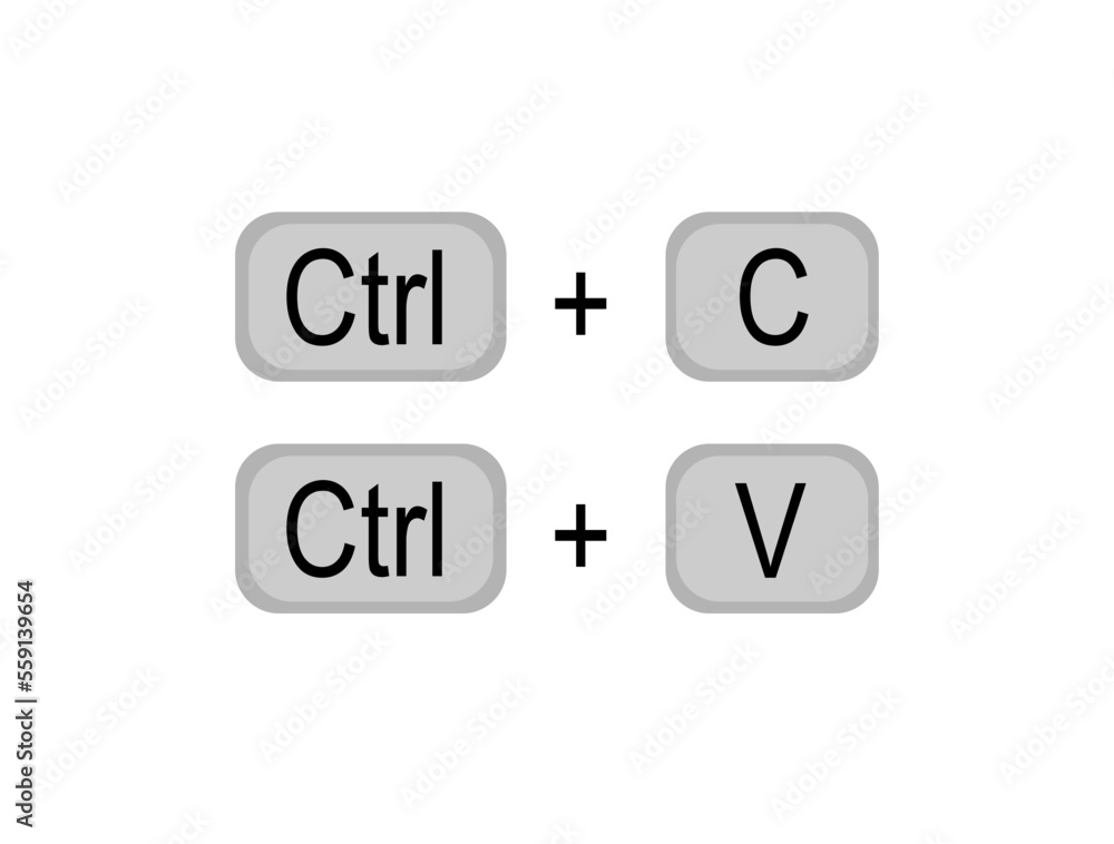 Ctrl C and Ctrl V keyboard buttons. Copy and paste with keyboard shortcuts isolated on white background