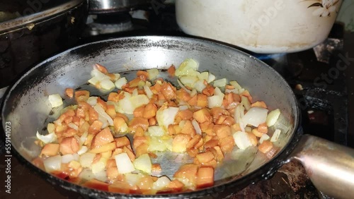 Making soup with various ingredients at home