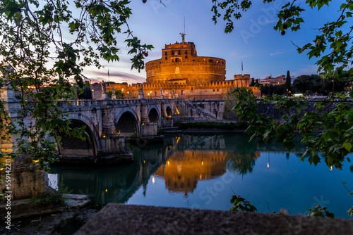 Castel Sant'Angelo in Tevere  Rome , during sunset and blue hours.