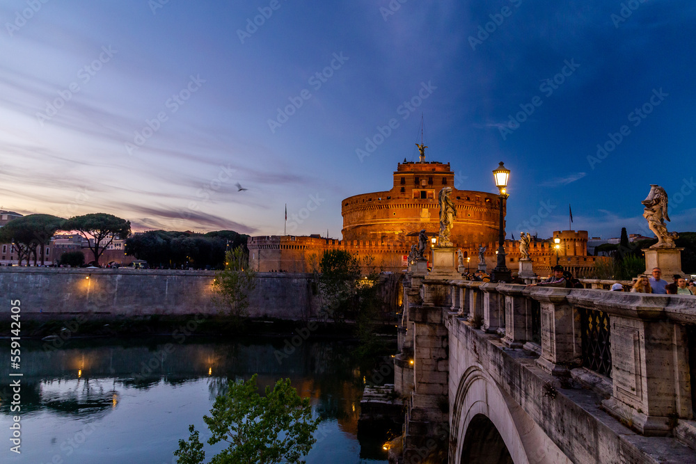 Castel Sant'Angelo in Tevere Rome , during sunset and blue hours. Castel Sant'Angelo in Tevere Rome , during sunset and blue hours.