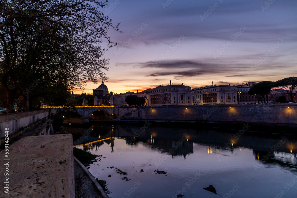 Fototapeta premium Castel Sant'Angelo in Tevere Rome , during sunset and blue hours.