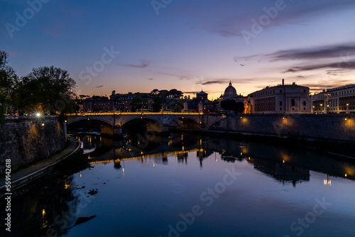 Castel Sant'Angelo in Tevere Rome , during sunset and blue hours.