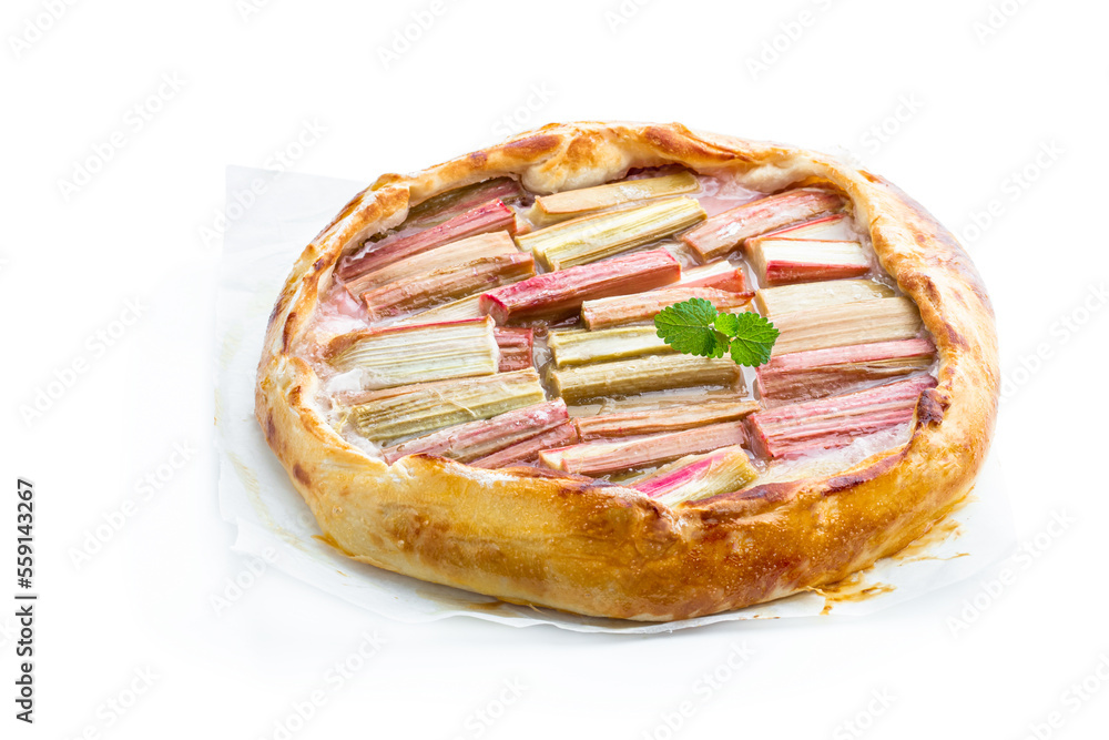 Healthy homemade rhubarb tart isolated on white Healthy homemade rhubarb tart isolated on white