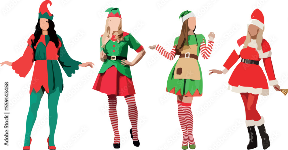 Vector silhouette of elf ladies, front view perfect to include in your architecture projects, renders, sketches or plans.