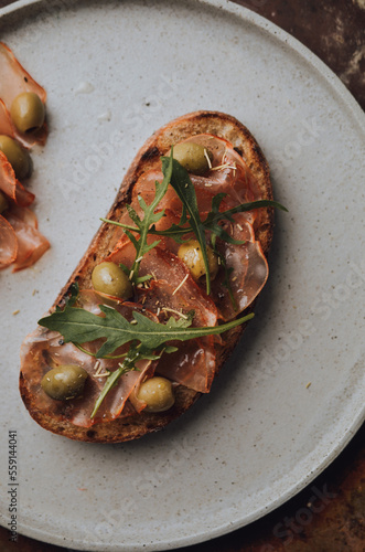 Homemade rustic roasted sandwiches, breakfast photo