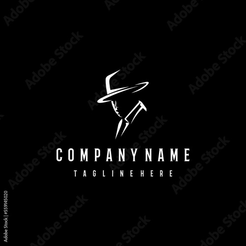 Black Background Man With Hat Silhoutte Outline Agent Artwork Criminal Crime Detective